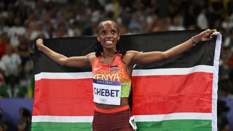 Chebet won 5,000m and 10,000m gold at the Paris Olympics this year