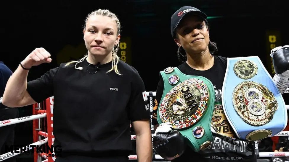 The winner between Lauren Price (L) and Natasha Jonas will be one belt from becoming the undisputed world welterweight champion