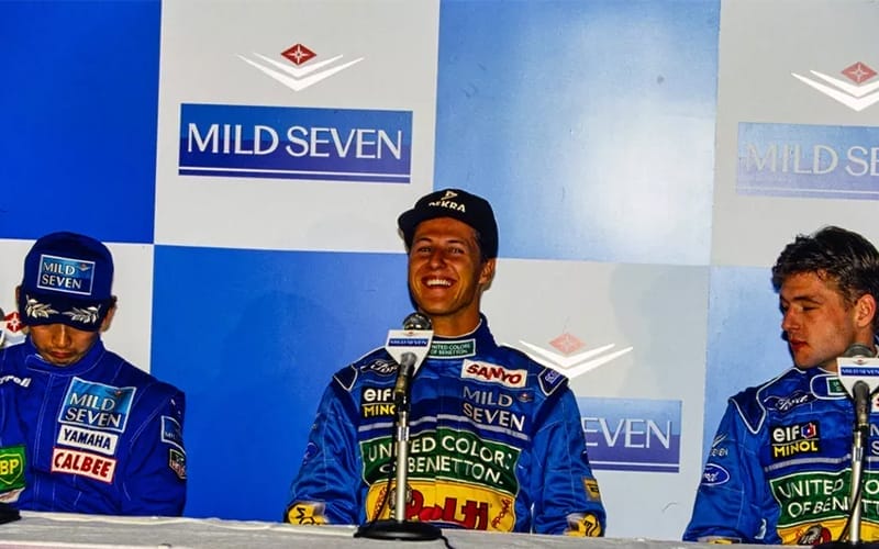 Ukyo Katayama, Michael Schumacher and Jos Verstappen in the press conference